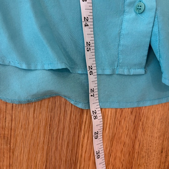 J Crew Collection Silk Blue Button Down Ruffled Blouse, Size 10 - Picture 7 of 9